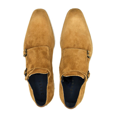 Zelli Italia Men's 56-100-CGN LEGERRA Sueded Goatskin Monkstrap, Cognac