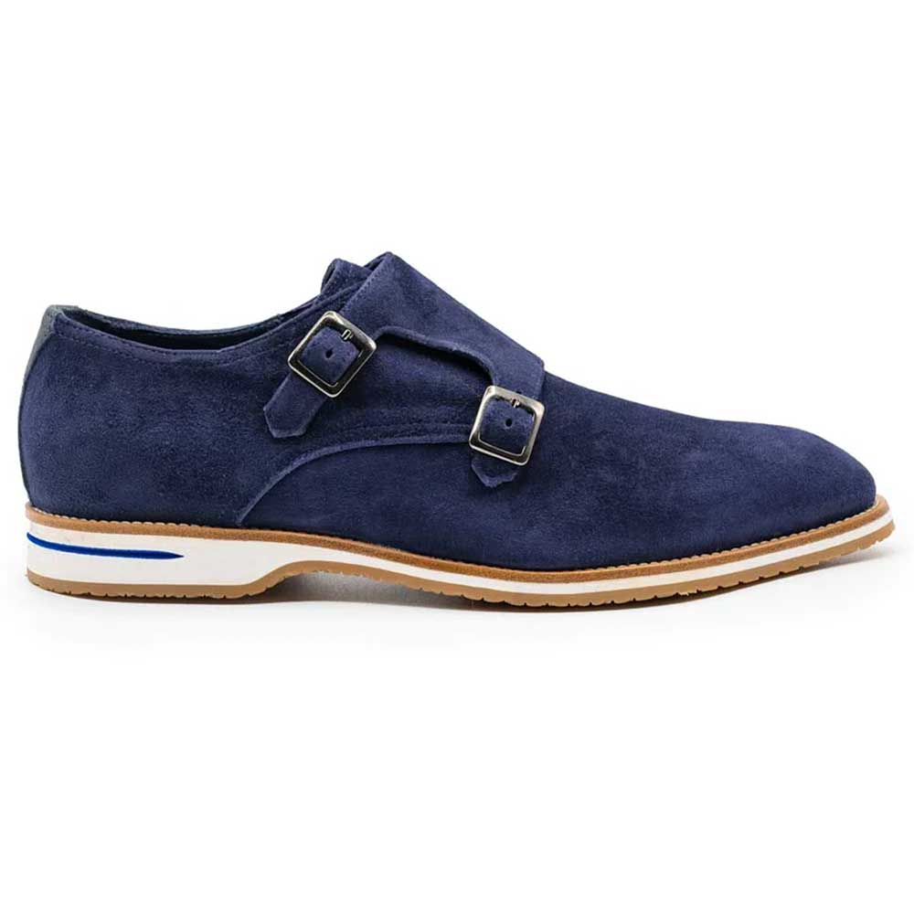 Zelli Italia Men's 56-100-NVY LEGERRA Sueded Goatskin Monkstrap, Navy
