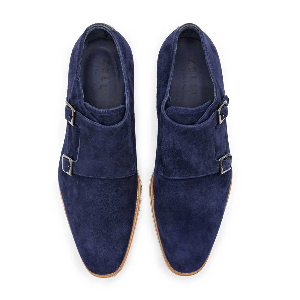 Zelli Italia Men's 56-100-NVY LEGERRA Sueded Goatskin Monkstrap, Navy