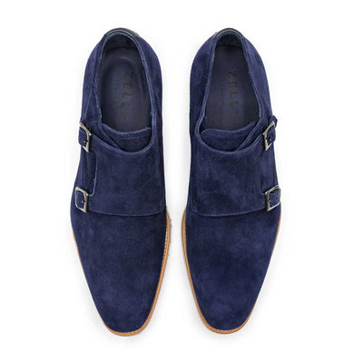 Zelli Italia Men's 56-100-NVY LEGERRA Sueded Goatskin Monkstrap, Navy