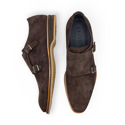 Zelli Italia Men's 56-105-BRN LEGERRA Sueded Goatskin Monkstrap, Brown