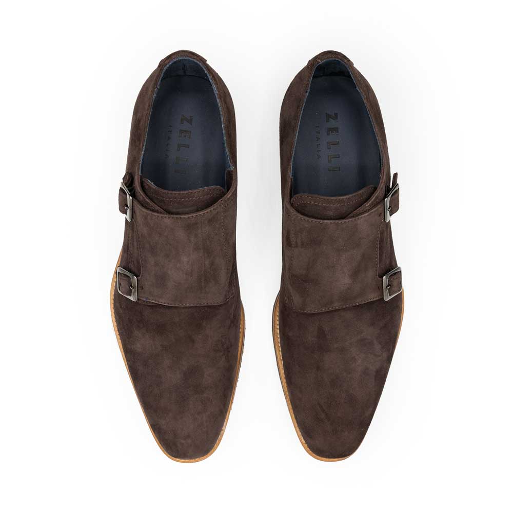 Zelli Italia Men's 56-105-BRN LEGERRA Sueded Goatskin Monkstrap, Brown