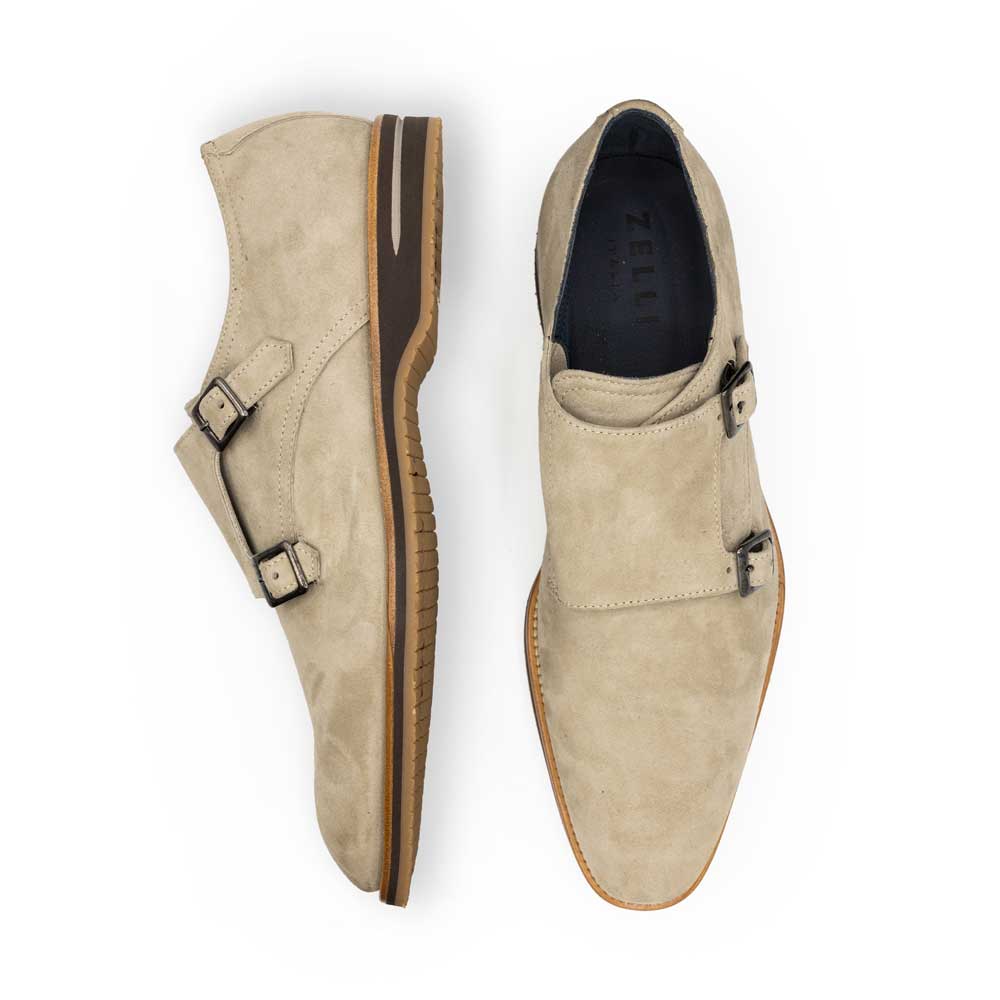 Zelli Italia Men's 56-105-SND LEGERRA Sueded Goatskin Monkstrap, Sand