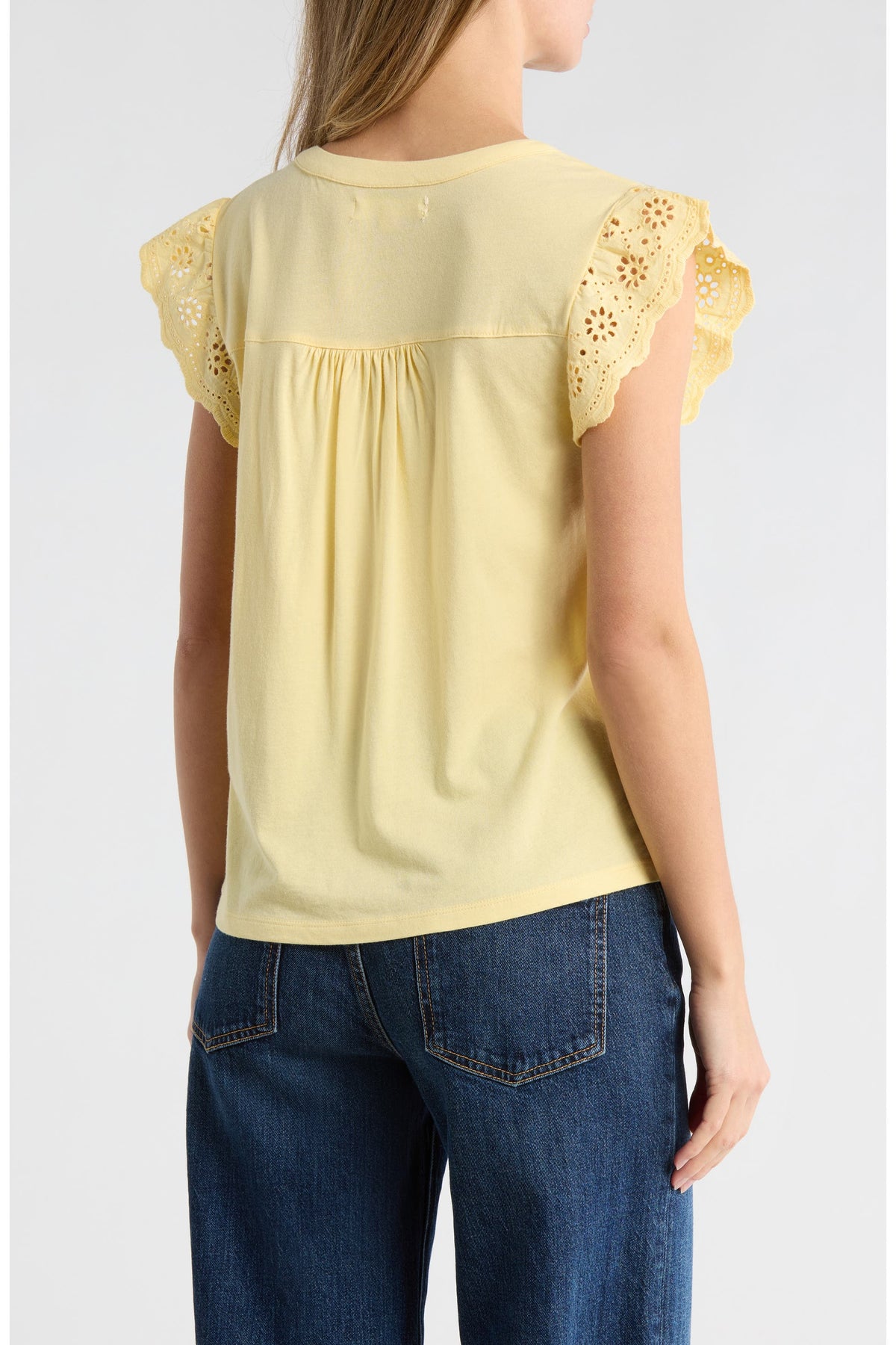 [159632-711] WOMENS LUCKY BRAND MIXED MEDIA SCHIFFLY TOP - SUNLIGHT – product view 2
