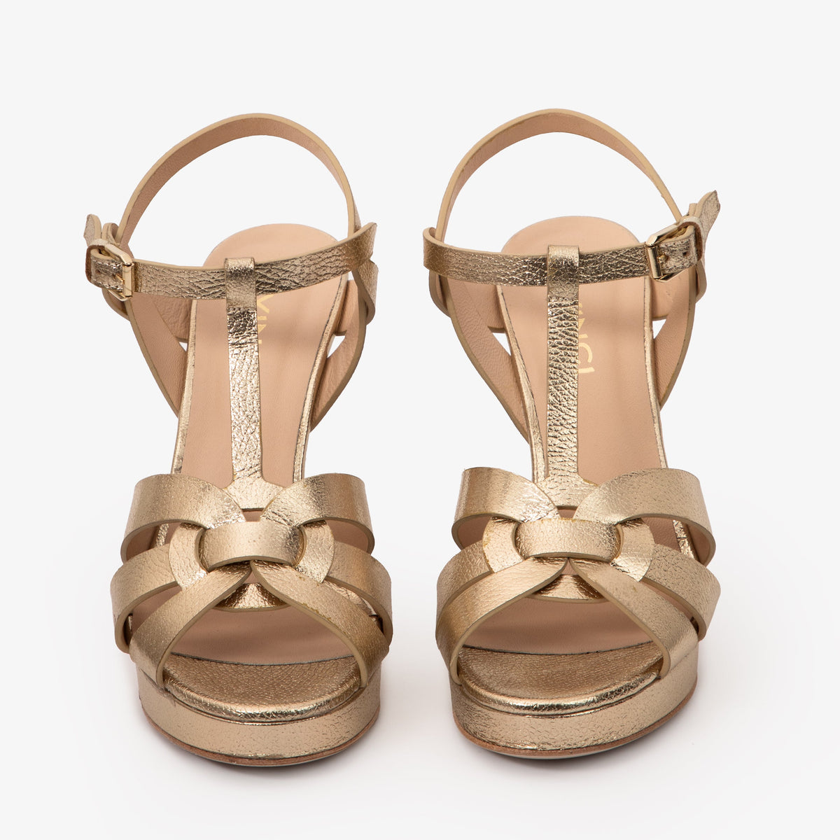 Vinci Leather The Parisian Gold Leather T-Strap Platform Heel Women Sandal – product view 3