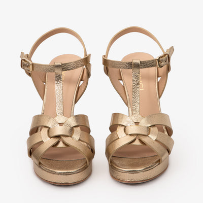 Vinci Leather The Parisian Gold Leather T-Strap Platform Heel Women Sandal – product view 3