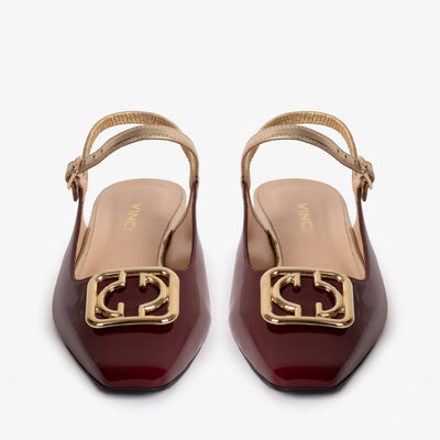 The Rosalinda Burgundy Patent Leather Women Flat Slingback Sandal