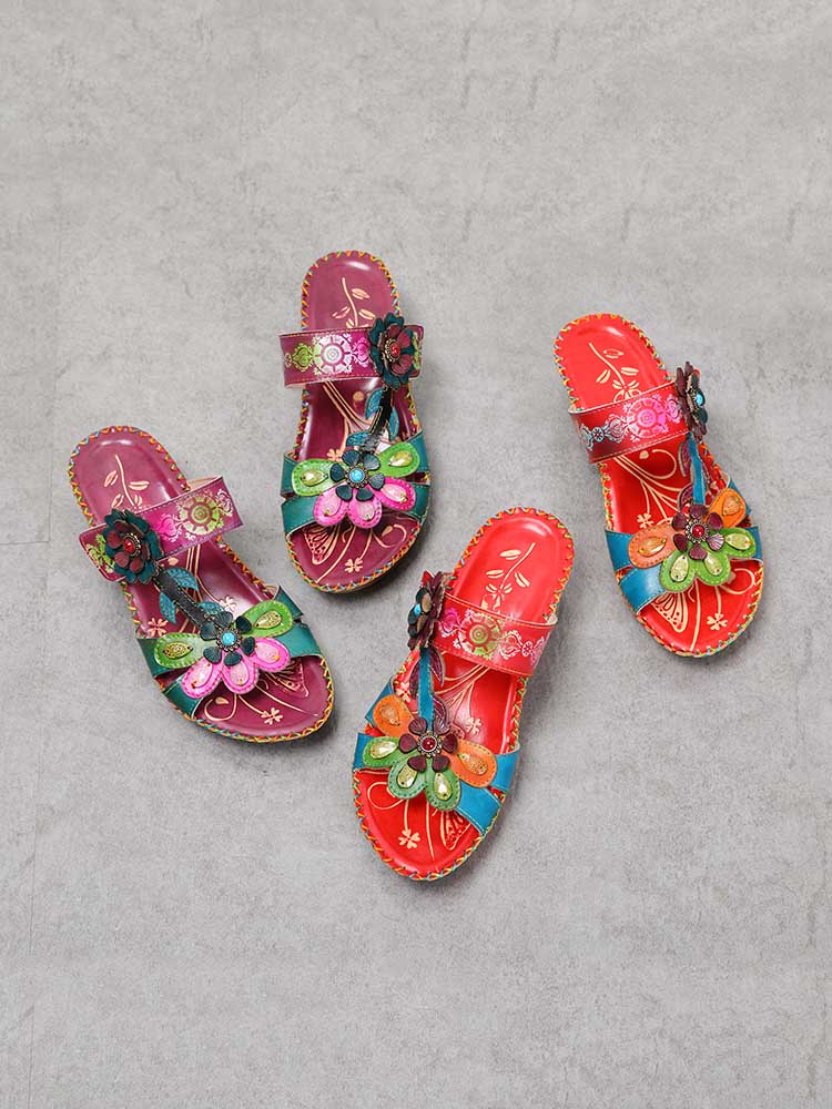 Valery Retro Floral Embossing Slippers – product view 17