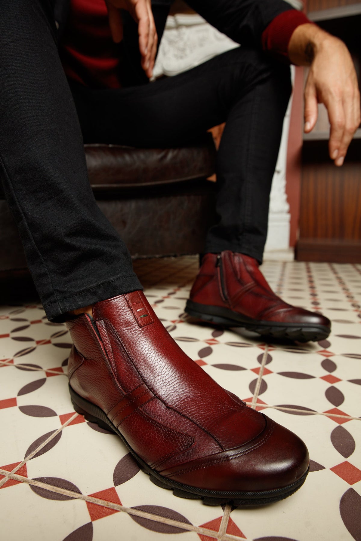 Vinci Leather The Montreal Burgundy Leather Casual Zip-Up Ankle Men Boot – product view 2