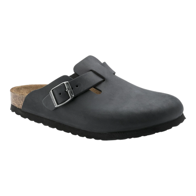 Birkenstock Boston Unisex Clogs — Black Nubuck Leather – Front View