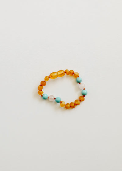 Raw Honey Baltic Amber and Natural Turquoise + Rose Quartz || Anklet or Bracelet