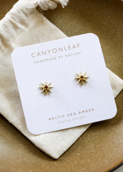 18K Gold Vermeil + Baltic Sea Amber || Sunshine Earrings 