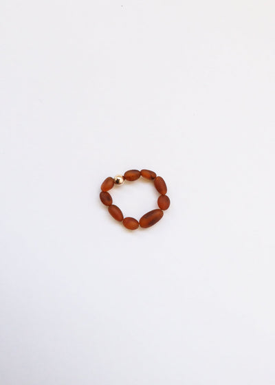 Raw Cognac Baltic Amber + 14K Gold Filled Beaded Ring Stack