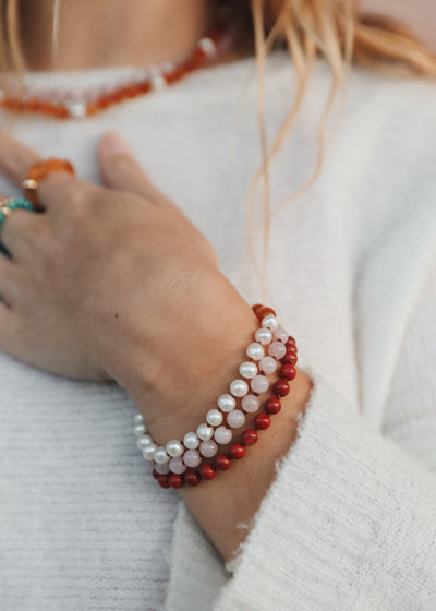 Red Jasper : 14k Gold Filled Sun + Moon || Stretch Bracelets