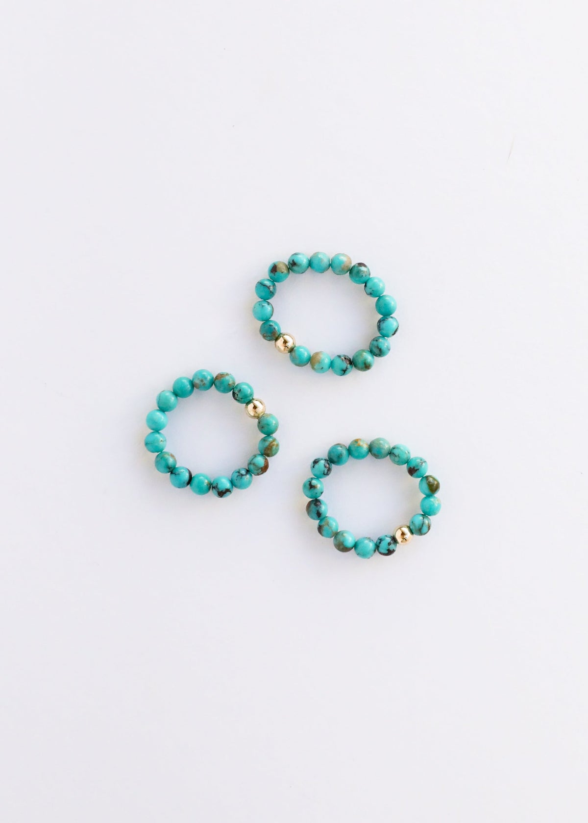 Natural Turquoise + 14k Gold Filled + Honey Amber || Ring Set Trio ||