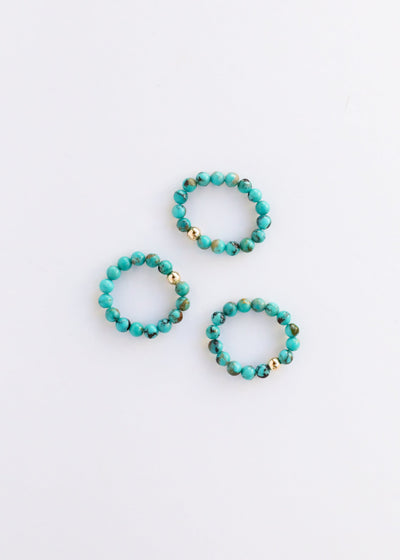 Natural Turquoise + 14k Gold Filled + Honey Amber || Ring Set Trio ||