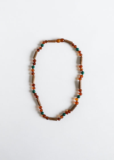 Hazelwood || Raw Cognac Baltic Amber + Malachite || Necklace