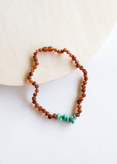 Raw Cognac Baltic Amber + Raw Amazonite || Necklace