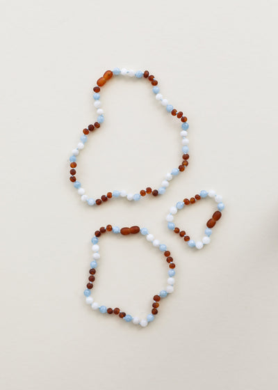 Raw Cognac Amber + Moonstone + Aquamarine Gemstone || Anklet or Bracelet