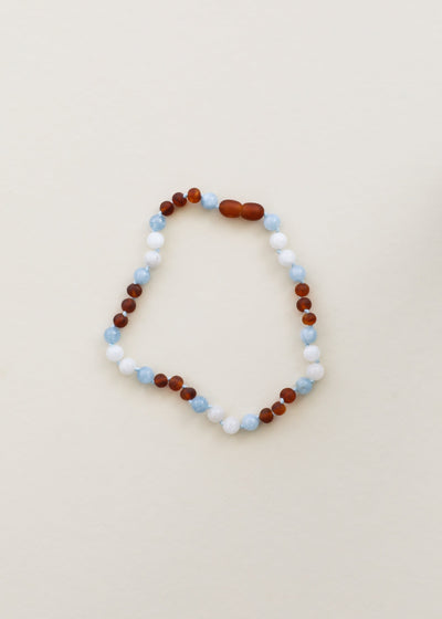 Raw Cognac Baltic Sea Amber + Moonstone + Aquamarine || Gemstone Necklace