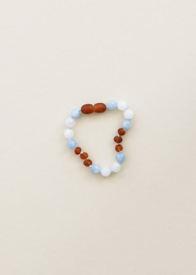 Raw Cognac Amber + Moonstone + Aquamarine Gemstone || Anklet or Bracelet