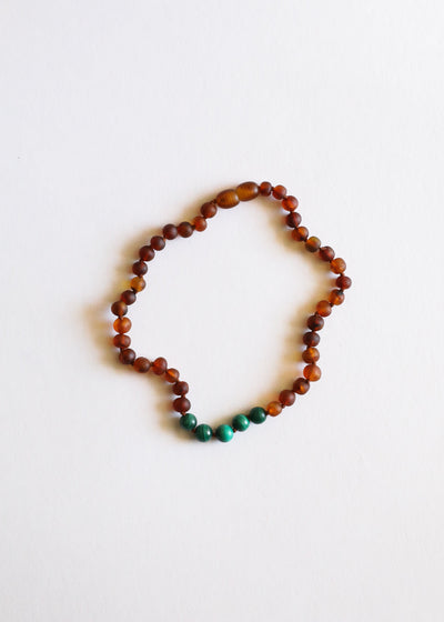 Raw Cognac Baltic Amber + Malachite || Necklace Set