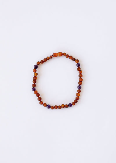 Raw Cognac Baltic Amber + Amethyst || Halo Necklace ||