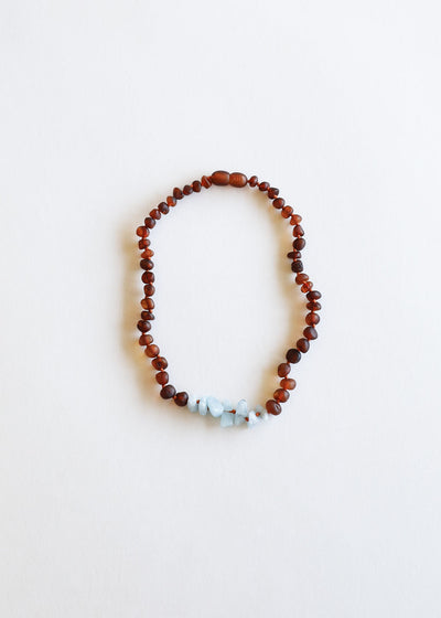 Raw Cognac Baltic Amber + Raw Aquamarine || Necklace