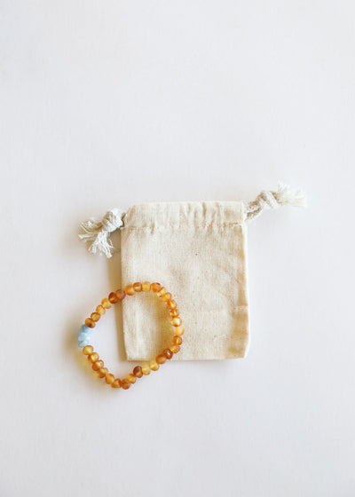 Raw Honey Baltic Amber + Aquamarine || Adult Bracelet