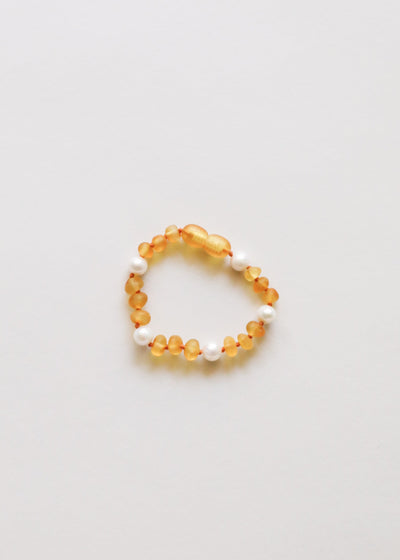 Raw Honey Baltic Amber + Pearl Halo || Anklet or Bracelet