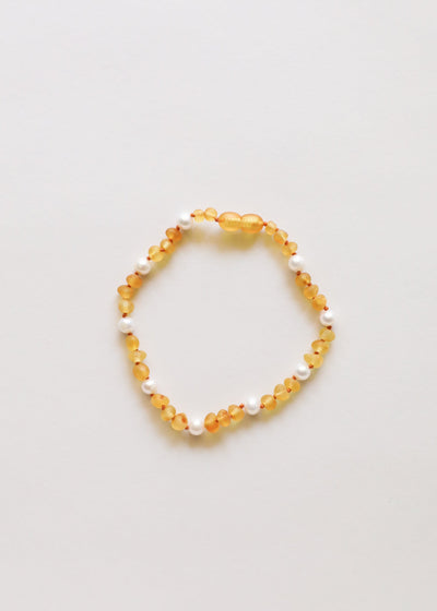Raw Honey Baltic Amber + Pearl Halo || Anklet or Bracelet