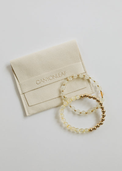 Citrine Gemstone + 14K Gold Filled Beaded Stretch Bracelet
