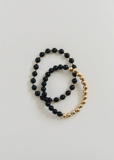 Shungite : 14k Gold Filled Sun + Moon || Stretch Bracelets