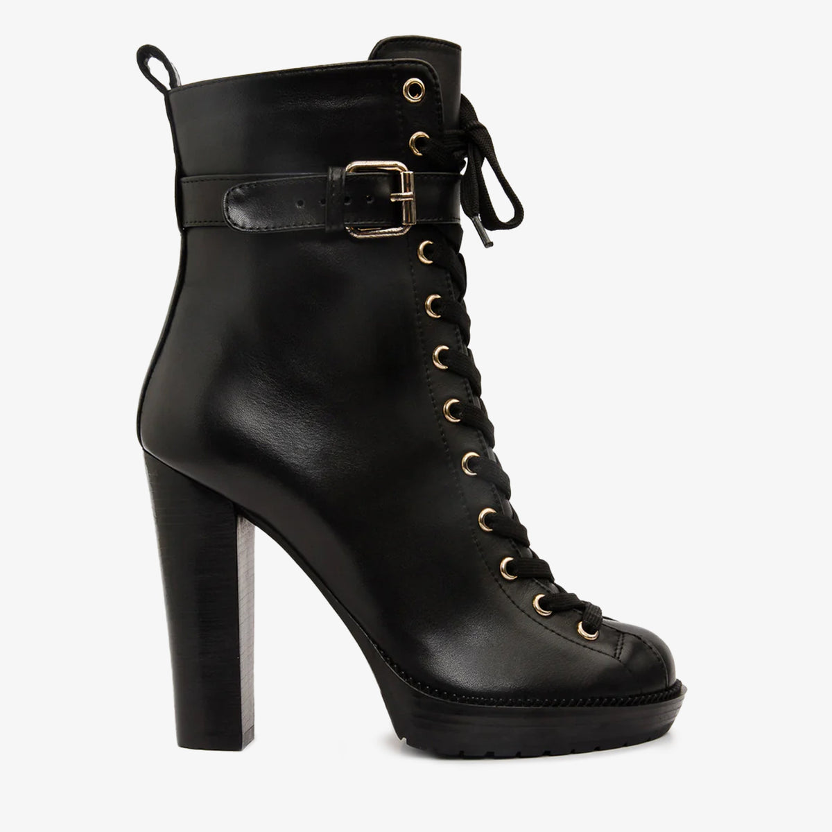 Vinci Leather The Estrada Black Leather Lace-Up Platform Heel Mid Calf Women Boot – product view 1