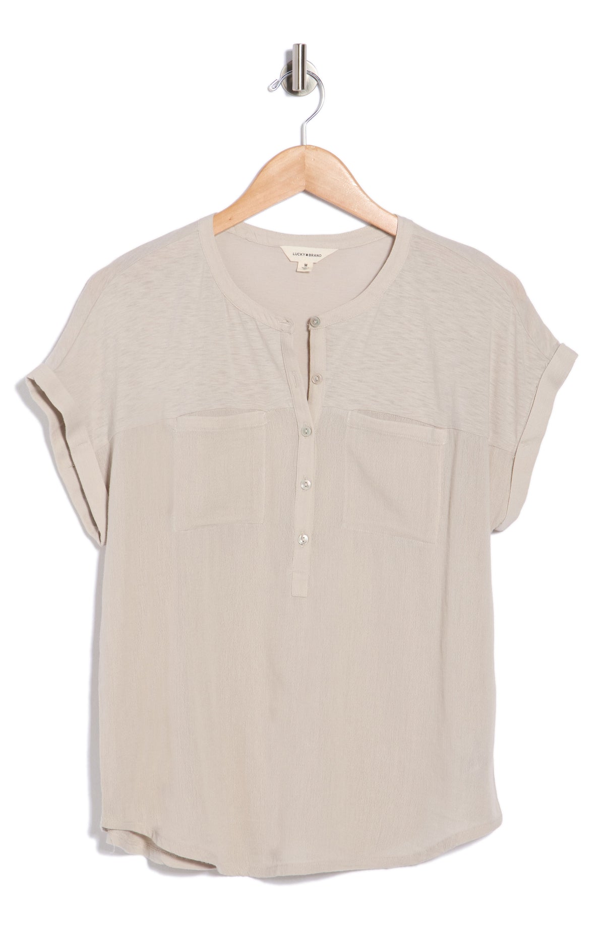 [7WD61511-290] WOMENS LUCKY BRAND MIXED MEDIA HENLEY - DOVE – product view 3