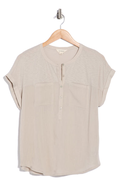 [7WD61511-290] WOMENS LUCKY BRAND MIXED MEDIA HENLEY - DOVE