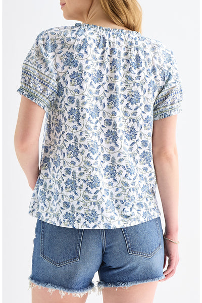 [159549-460] WOMENS LUCKY BRAND SHORT SLEEVE NOTCH NECK - BLUE MULTI