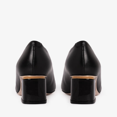 Vinci Leather The Diva Black Leather Cap Toe Block Heel Pump Women Shoe – product view 5