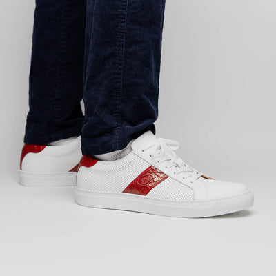 Zelli Italia Men's 61-101-RED OLYMPIAS Italian Calfskin and Crocodile Stripe, Red