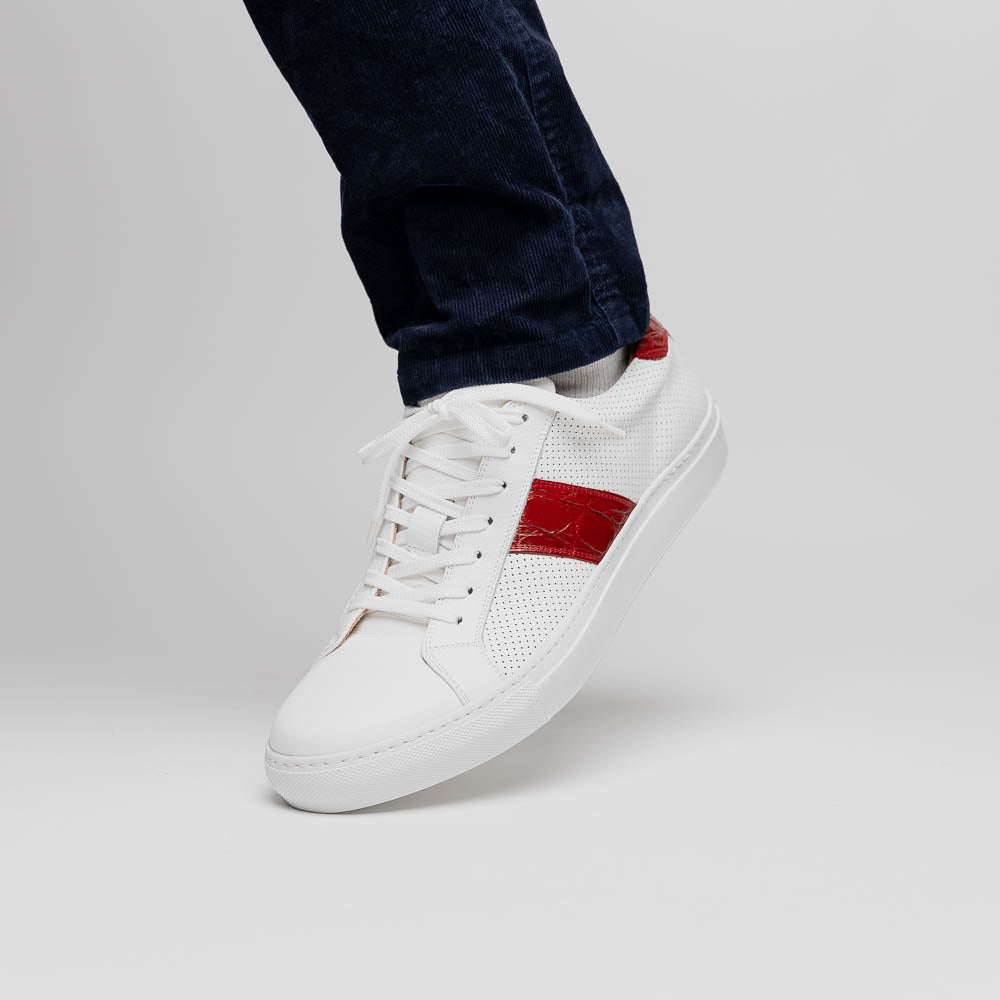 Zelli Italia Men's 61-101-RED OLYMPIAS Italian Calfskin and Crocodile Stripe, Red