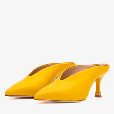 Vinci Leather The Solara Yellow Leather Women Mule Heel – product view 2