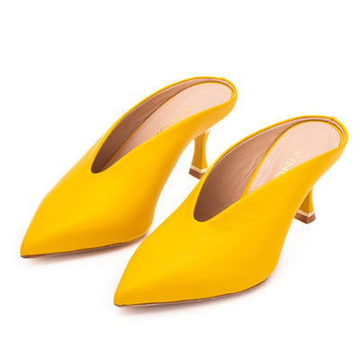 Vinci Leather The Solara Yellow Leather Women Mule Heel – product view 5