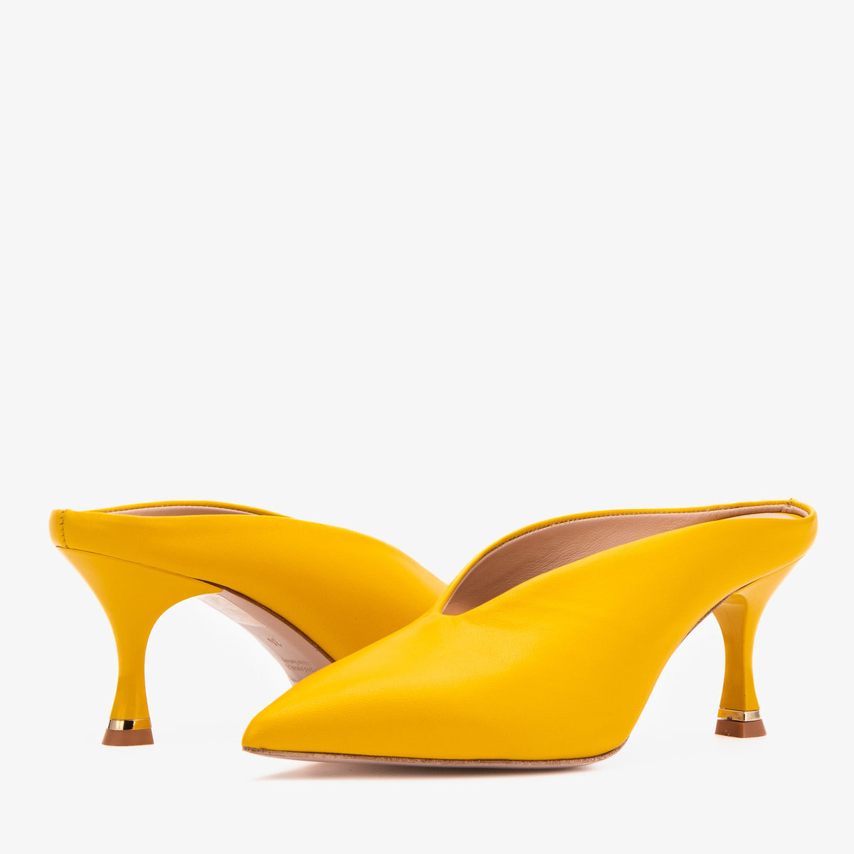 Vinci Leather The Solara Yellow Leather Women Mule Heel – product view 6