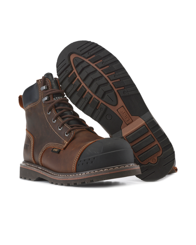 Kiwi Premium Brown Crazy Horse 6" Steel Toe Waterproof Cap-Toe Work Boots [64100]