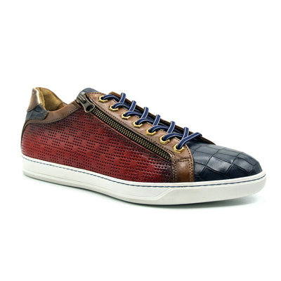 Zelli Italia Men's 65-209-RED BREZZA Calfskin & Embossed Crocodile Sneaker, Red
