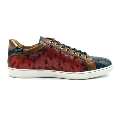 Zelli Italia Men's 65-209-RED BREZZA Calfskin & Embossed Crocodile Sneaker, Red
