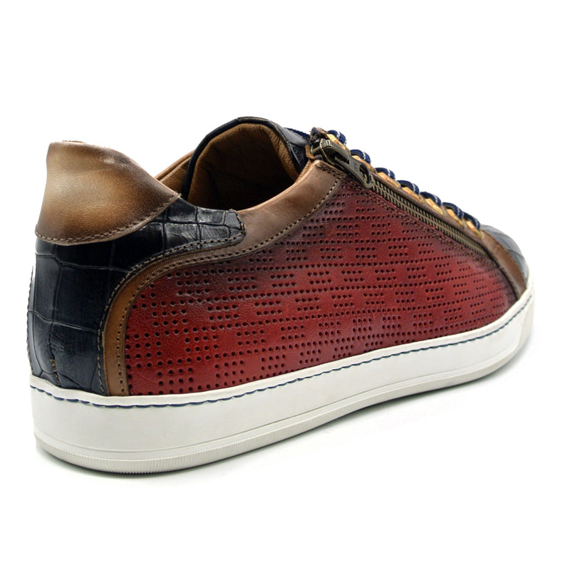 Zelli Italia Men's 65-209-RED BREZZA Calfskin & Embossed Crocodile Sneaker, Red