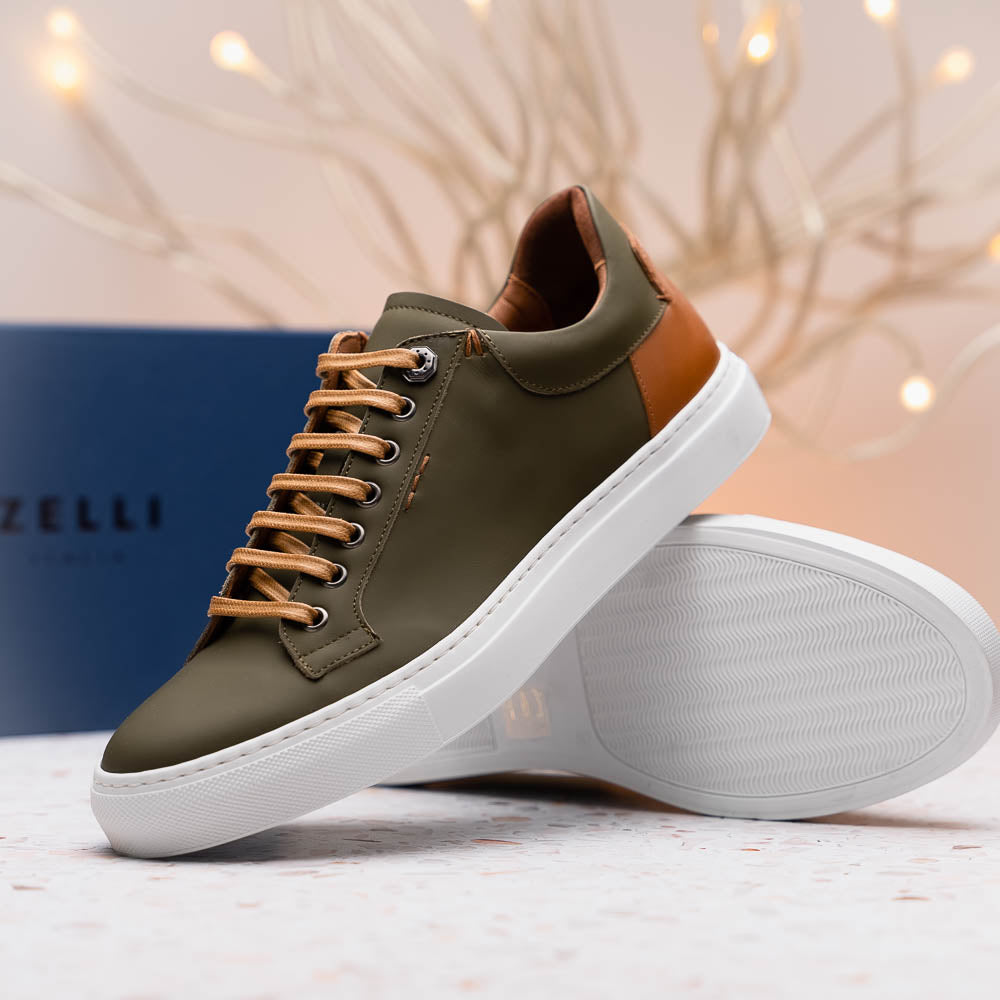 Zelli Italia Men's 65-229-OLV Diaz Rubberized Calfskin Sneaker Olive Green