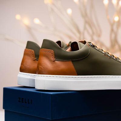 Zelli Italia Men's 65-229-OLV Diaz Rubberized Calfskin Sneaker Olive Green