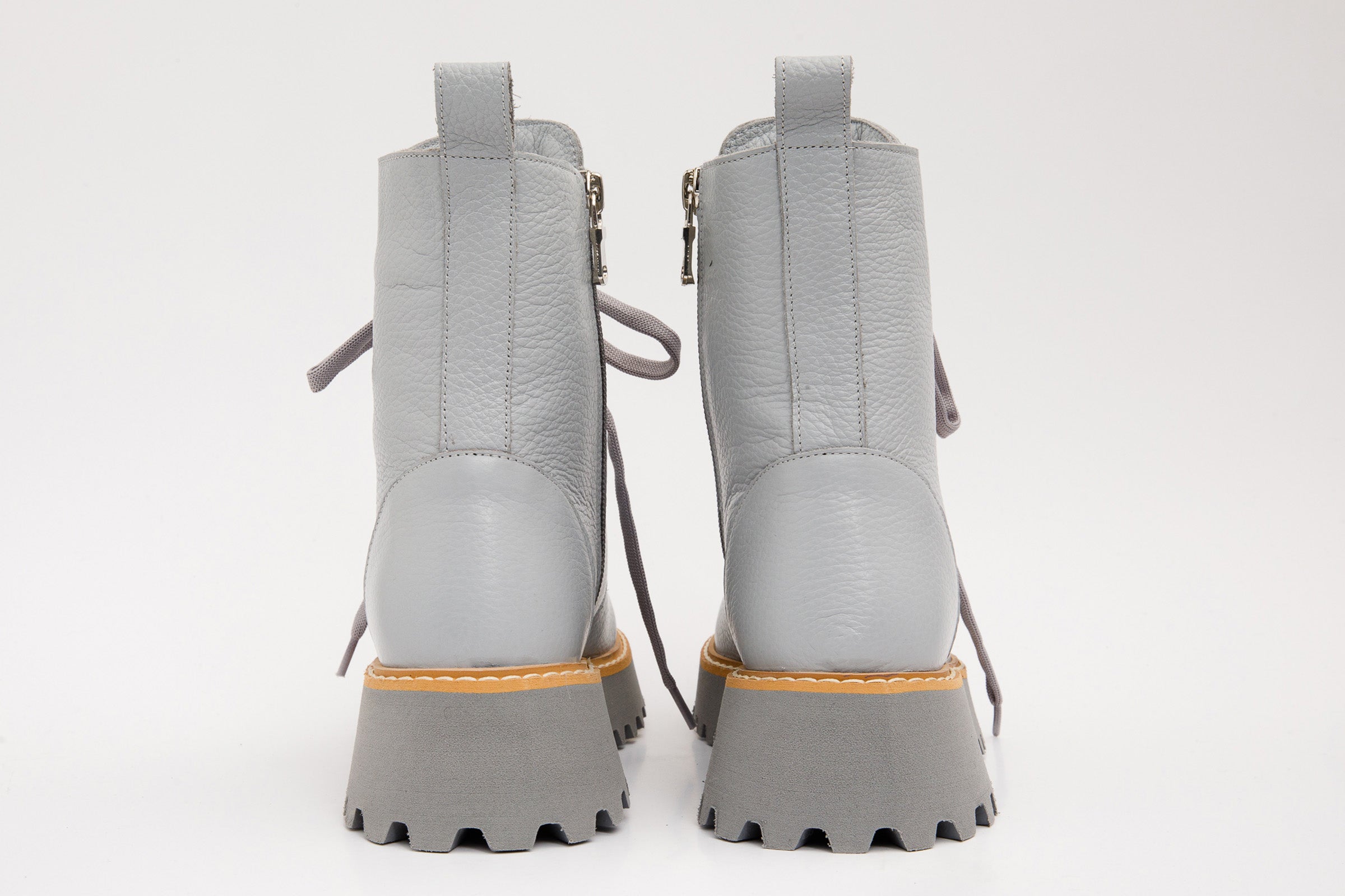 The Yildiz Gray Leather Lace-Up Ankle Women Boot With a Side Zipper